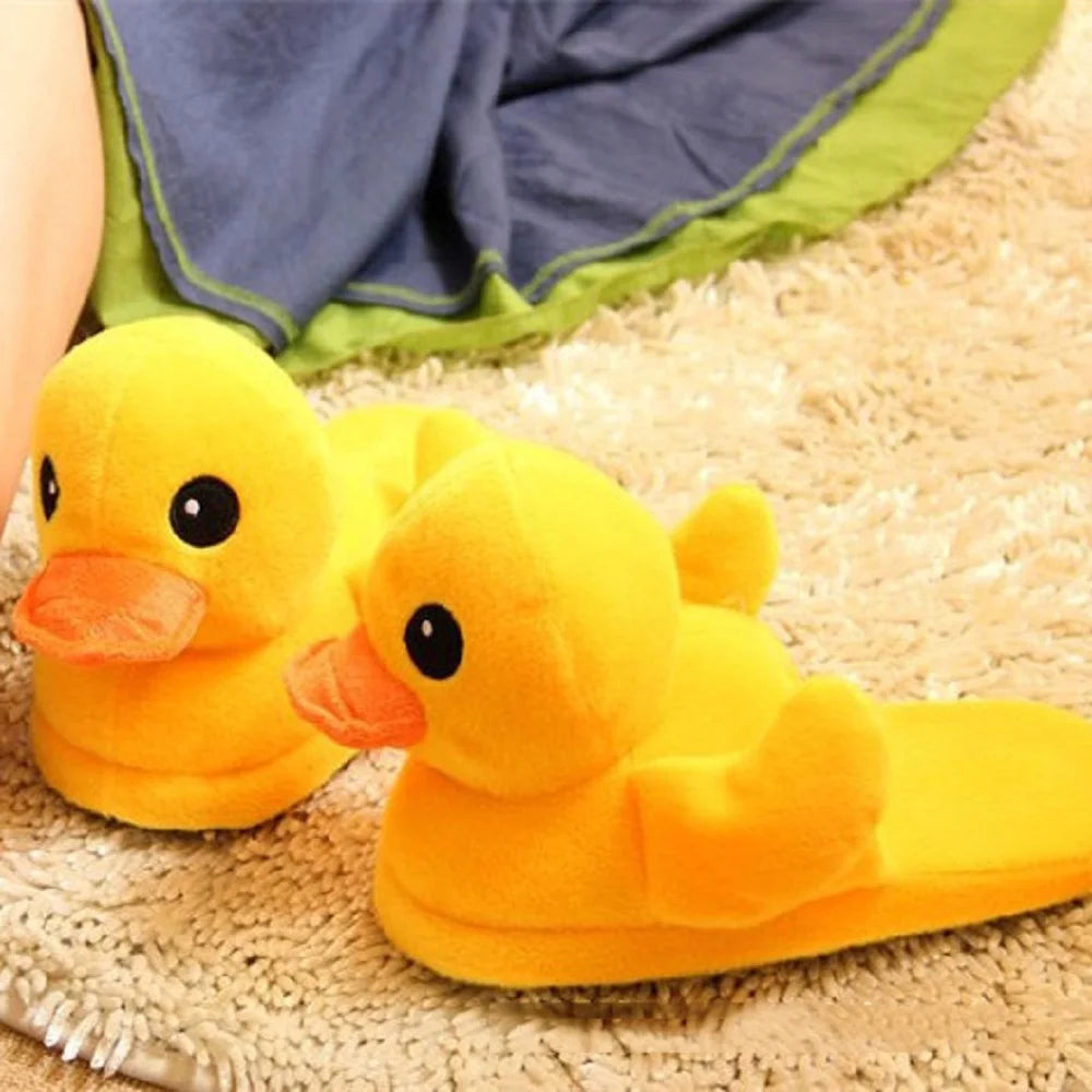 Slippers  Winter Warm Couple Big Yellow Duck Cotton Shoes Cartoon Cute Little Yellow Duck Doll Home Slippers For Man and Women