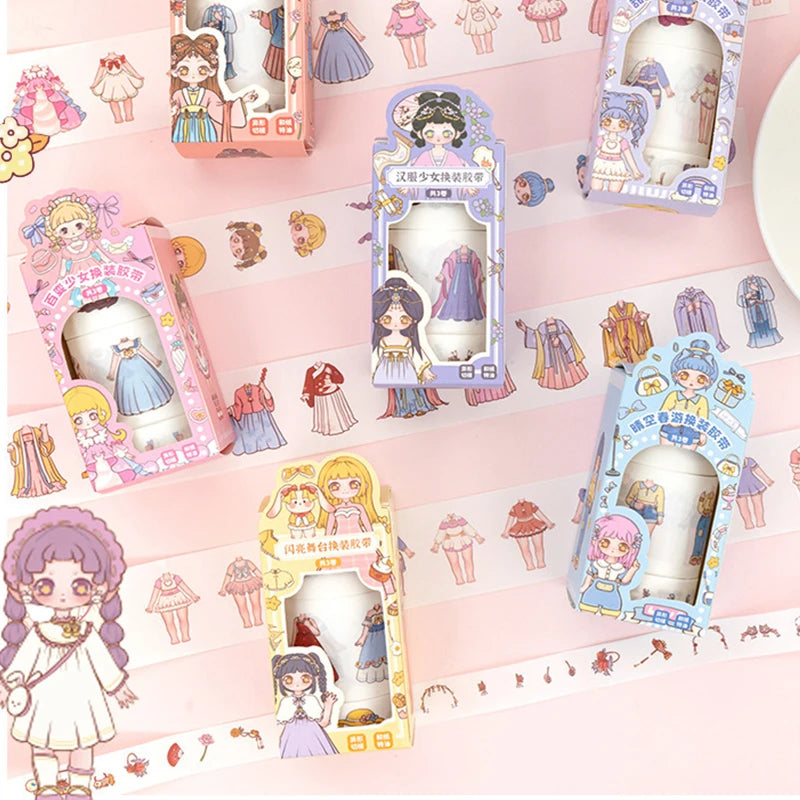1Box Cute Cartoon Character Dress Up Tape Scrapbook Costume Change DIY Decorative Stickers Craft Supplies