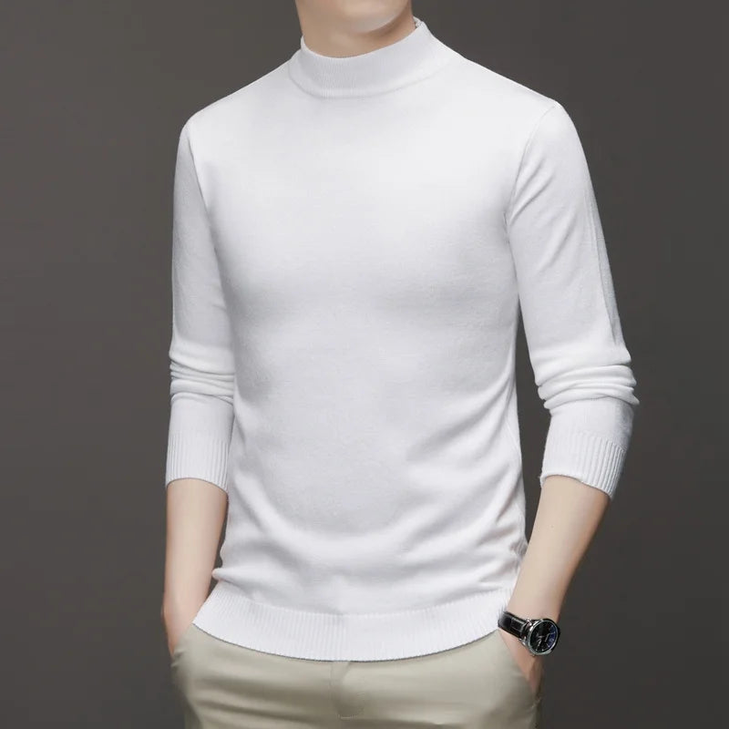 New Sweatwear Men's Half Neck Basic Solid Color Sweaters Round Neck Elastic Pullovers Warm Autumn Knitted Oversized Sweater Men