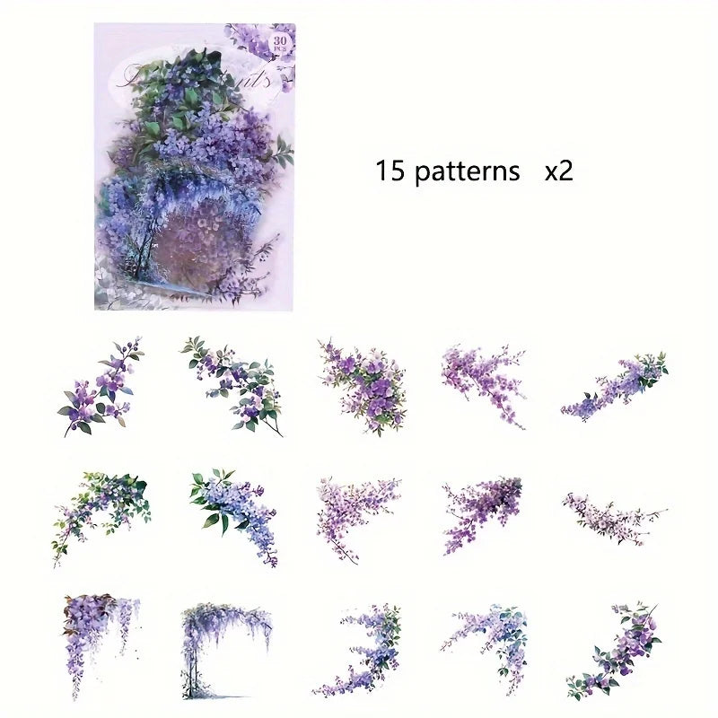 30 Pcs/Pack Vintage plant flowers PET waterproof sticker for DIY scrapbooking Journal Photo Album Decoration Materials Stickers