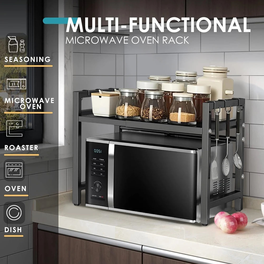 Adjustable Microwave Oven Rack Kitchen Storage Stand with Cutting Board Holder Desktop Organizer