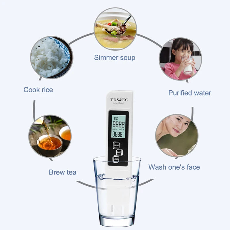 1PC White Digital Water Quality Tester TDS EC Meter Range 0 To 9990 Multifunction Water Purity Temperature TEMP PPM Tester〔YY24〕