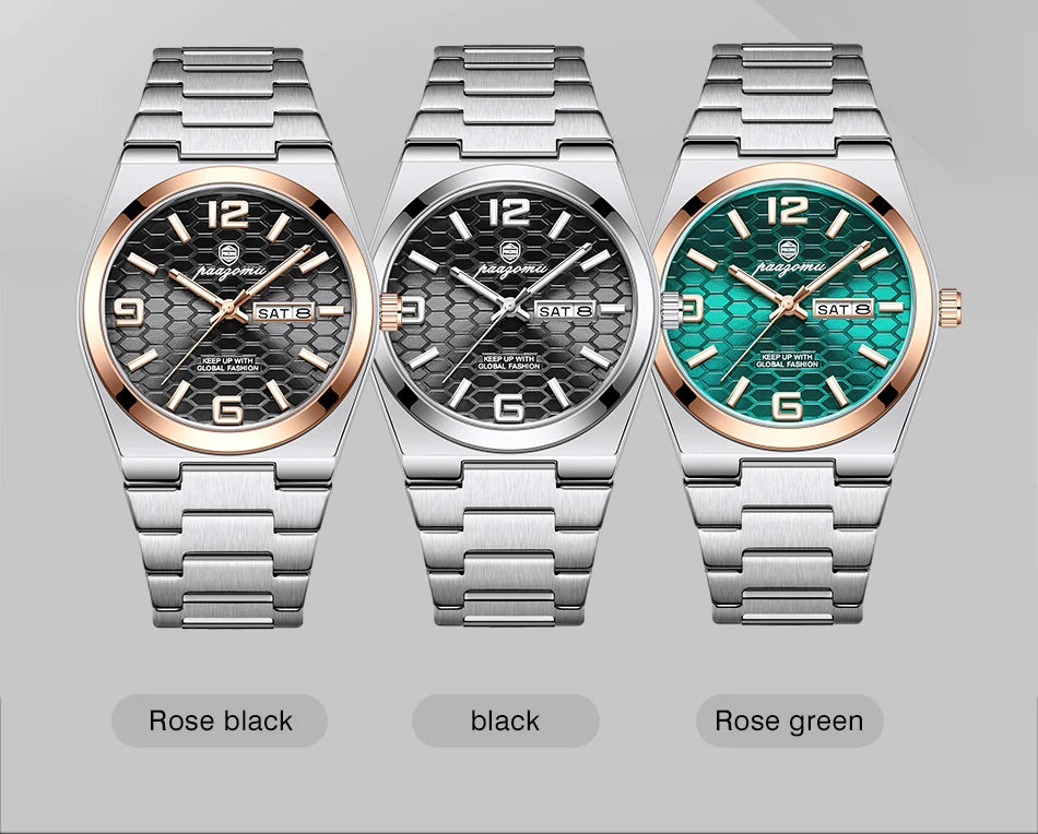 PAAZOMU Luxury Brand Man Watch Waterproof Luminous Date Week Men's Quartz Wristwatch Stainless Steel Fashion Sports Men Watches
