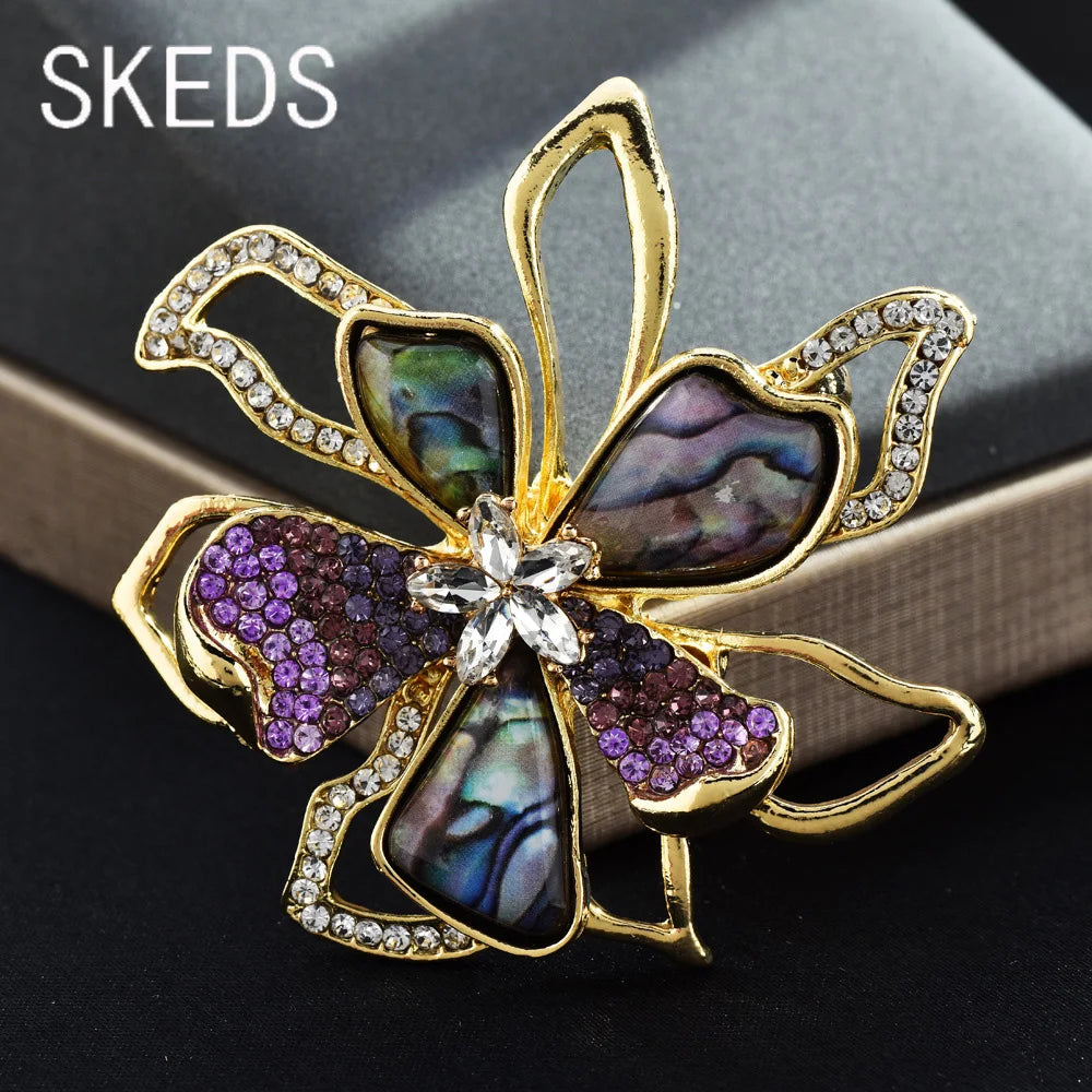SKEDS Exquisite Classic Flower Crystal Enamel Pin Brooch For Women  Fashion Elegant Vintage Lady Drip Oil Plant Badges