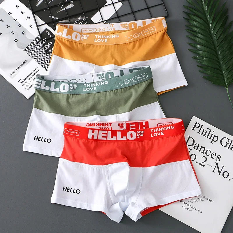 Men's Boxers Panties Fashion Letters Cotton Shorts Color Blocking Man Underwear Boxers Breathable U Convex Underpants PB3259