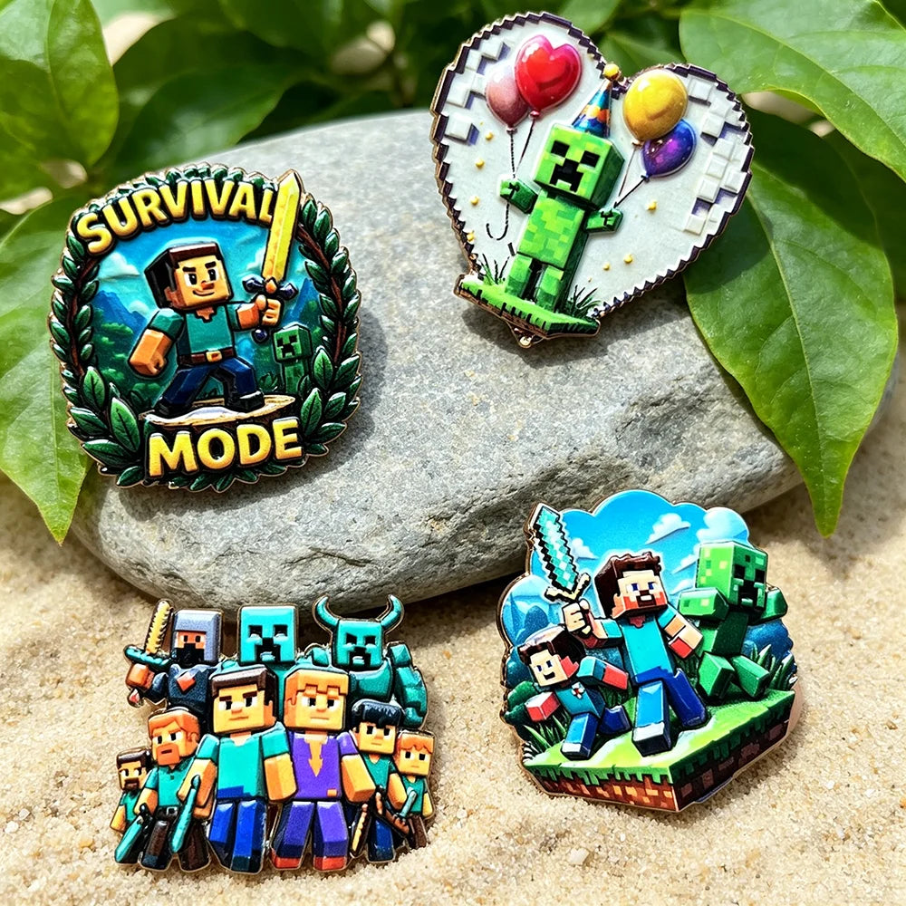 4/8pcs Adventure Enamel Pins Set, Pixel Game Character Metal Lapel Brooches, Cute Monster Decorative Badges for Backpack