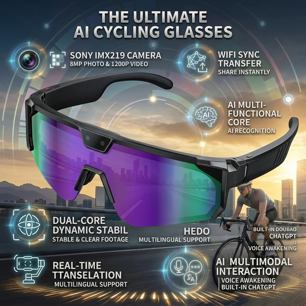 2026 New Smart Glasses Translation Travel Cycling Sports Goggles Anti Blue Light Click Take Photos Videos Smartglasses Outdoor