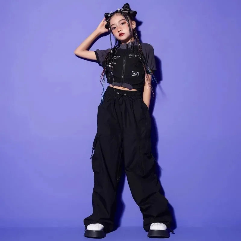 5-14Y Kids Hip Hop Joggers Pants Girls Cargo Pants Teenage Straight Trousers High Waist Vintage Casual Streetwear Baggy Pants