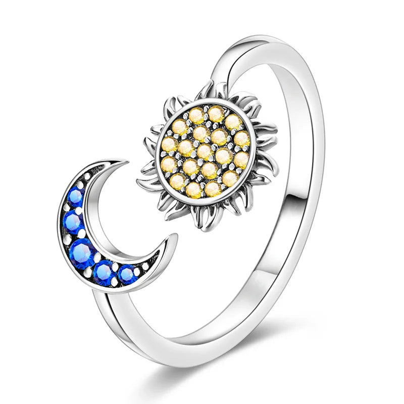 925 Silver Open Ring Sunflower Bee Star Eternal Love Jewelry Women's Wedding Gift