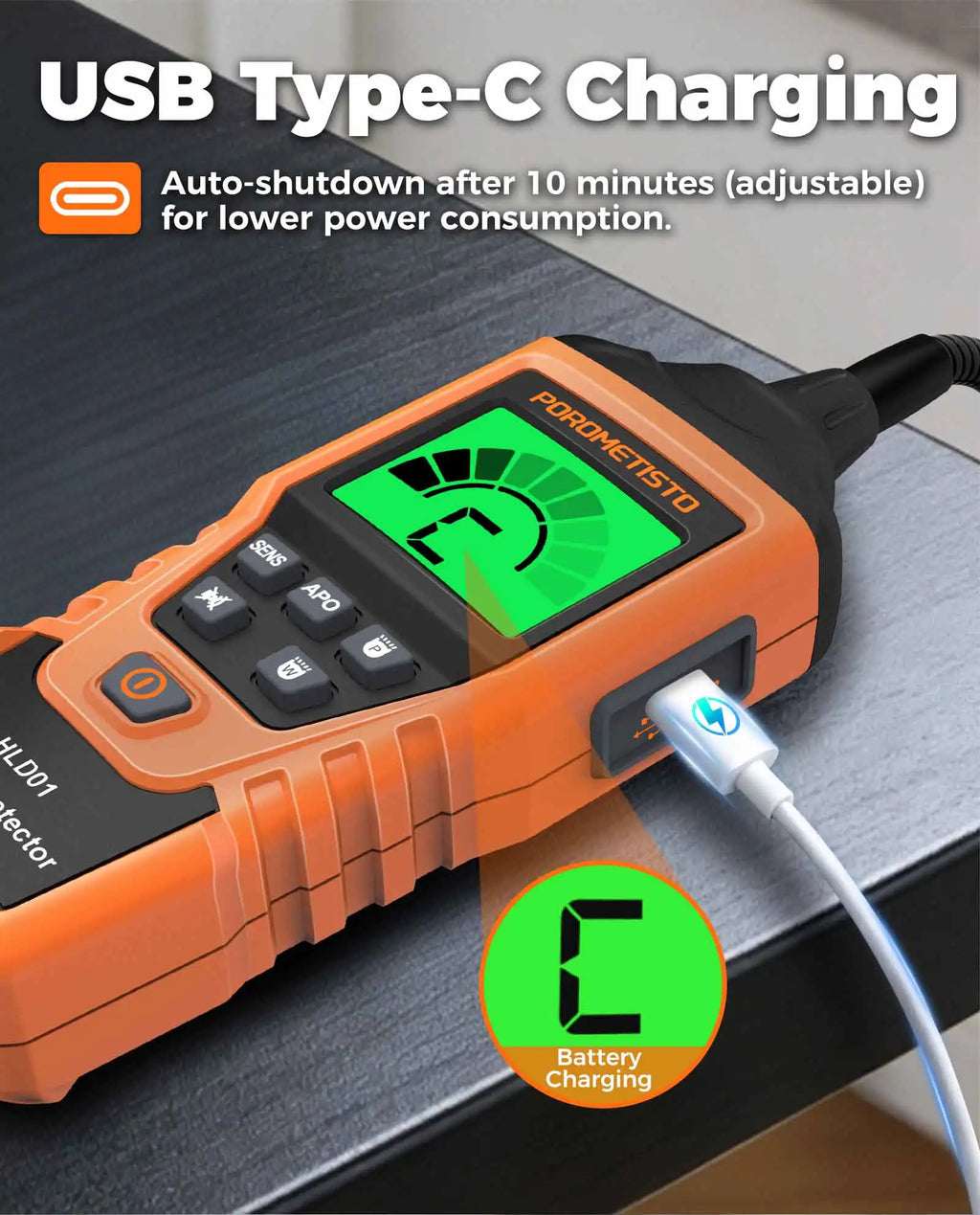 HLD01 Halogen Gas Leak Detector Rechargeable Level/Audio/Visual Alarms LED Light R134a R22 R12 High Sensitivity Gas Sensor Test