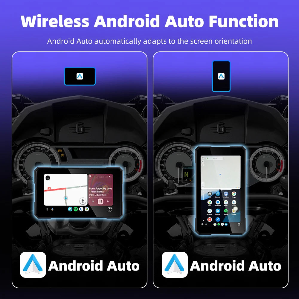 5" Smart Motorcycle Display, Wireless CarPlay & Android Auto,Navigation Support, Siri & Google Assistant, IP67 Waterproof