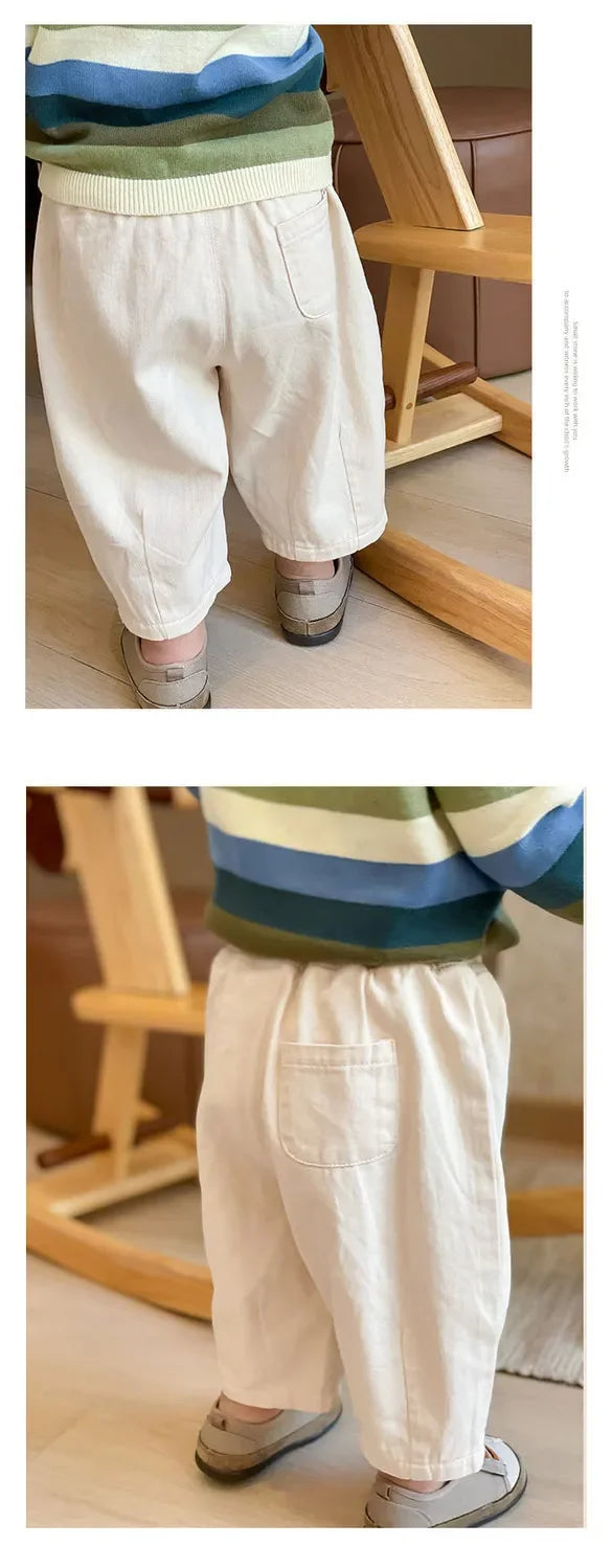 Solid Boy Kids Fashion Trousers Toddler Clothes Summer Spring Baby  Pocket Ankle Length Loose Girl Children Casual Pants