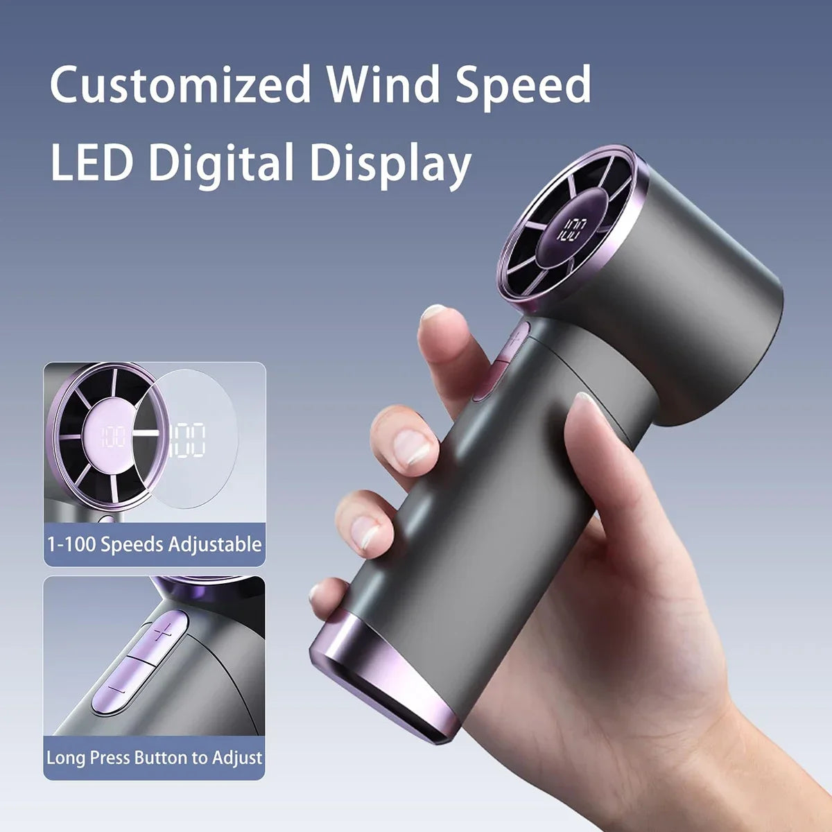 NEW Portable 5 Speeds Adjustable 1-100 Speeds High Speed Fans Super Powerful Air Duster Rechargeable Mini Usb Handheld Turbo Fan