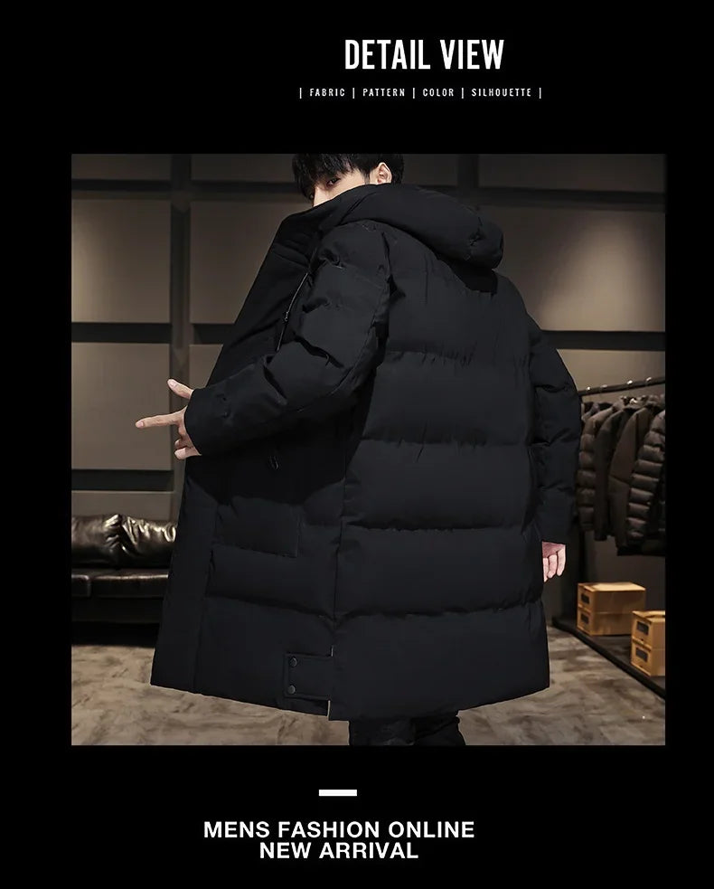High Quality Long Cotton-padded Coat Warm Simple Solid Color Thin Look High Trend All Quality Fabric Comfortable Men's Parkas
