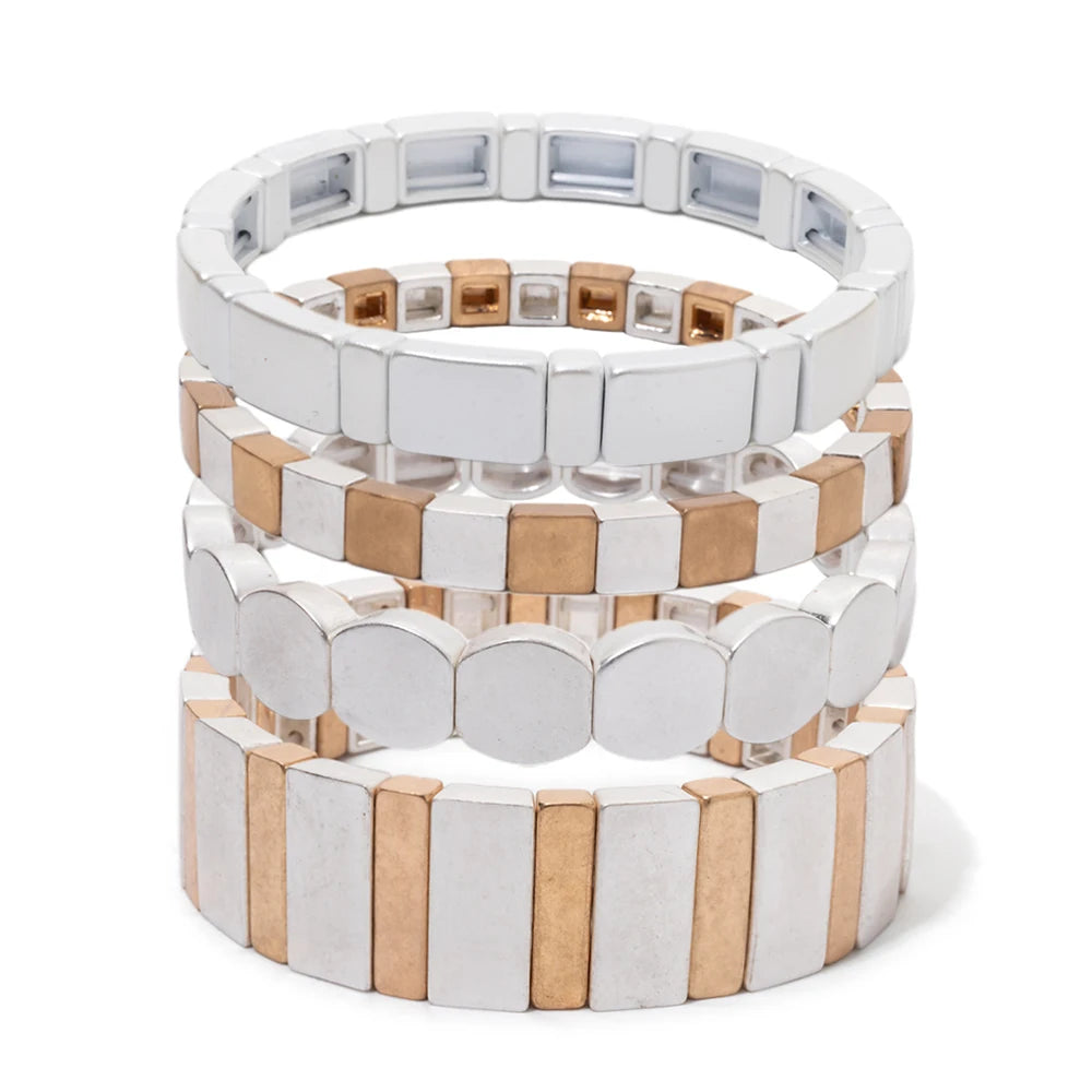 Gold Sliver Color Beaded Bangle For Women Handmade Elastic Beads Bracelets