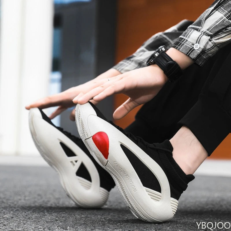 Spring and Autumn New Elastic Socks Men's Shoes Mid Top Breathable Thick Bottom Casual Large Size Men's Designer Shoes