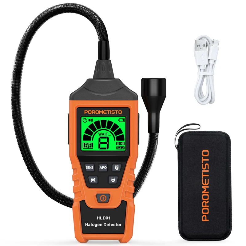 HLD01 Halogen Gas Leak Detector Rechargeable Level/Audio/Visual Alarms LED Light R134a R22 R12 High Sensitivity Gas Sensor Test