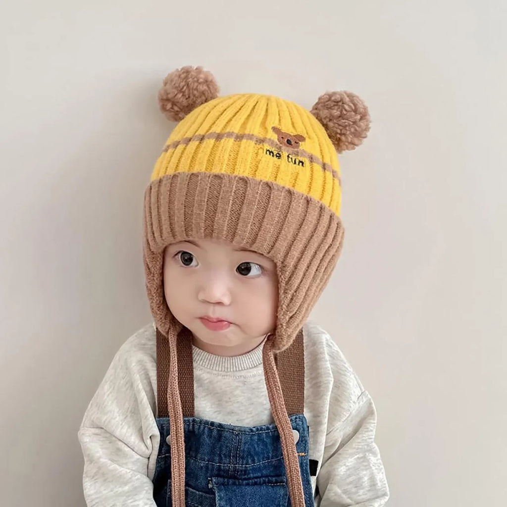 Winter Warm Knitted Baby Hat Cute Cartoon Animals Baby Boys Girls Cap Beanies Anti-cold Toddler Kids Lacing Hat