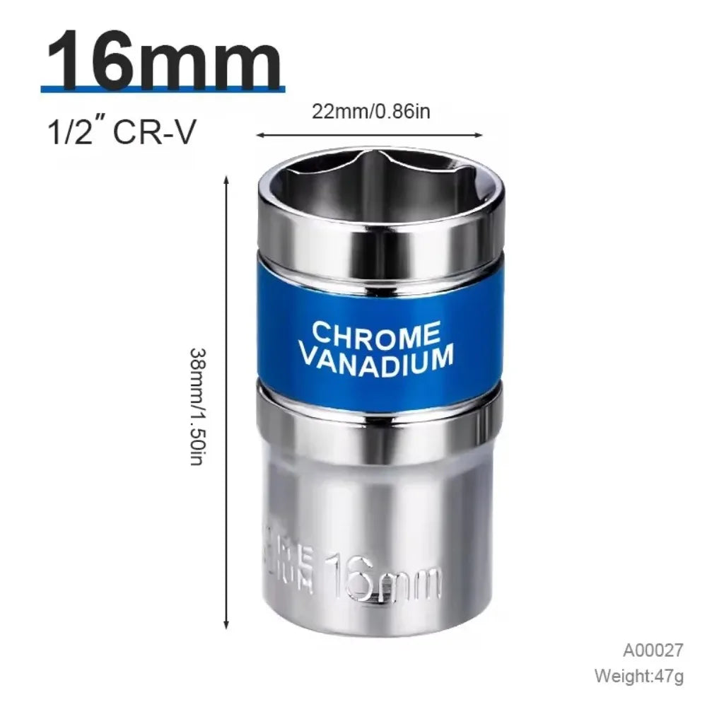 8mm-32mm 1/2" Drive Deep Impact Socket Set Drive Metric Wrench Socket Deep Impact Socket Pneumatic Wrench Head Tire Removal Tool