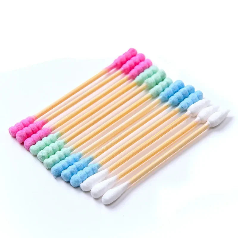 100Pcs Color Mix Double Head Bamboo Cotton Buds Adults Makeup Cotton Swab Eco Friendly Wood Sticks Nose Ears Cleaning Tools