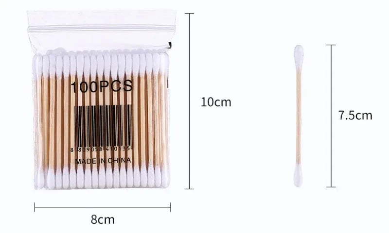 Cotton Swab Storage Box Double Head Wood Baby Cotton Swabs Transparent Square Bamboo Cover Cotton Buds Toothpick Organizer