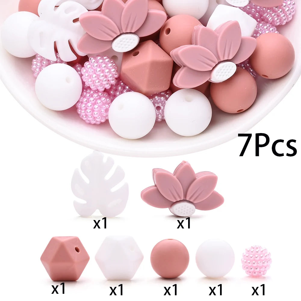 7Pcs Silicone Bead Set Soft Non Toxic Biteable Silicone Beads for Handmade Pacifier Chain Teeth Grinding Jewelry