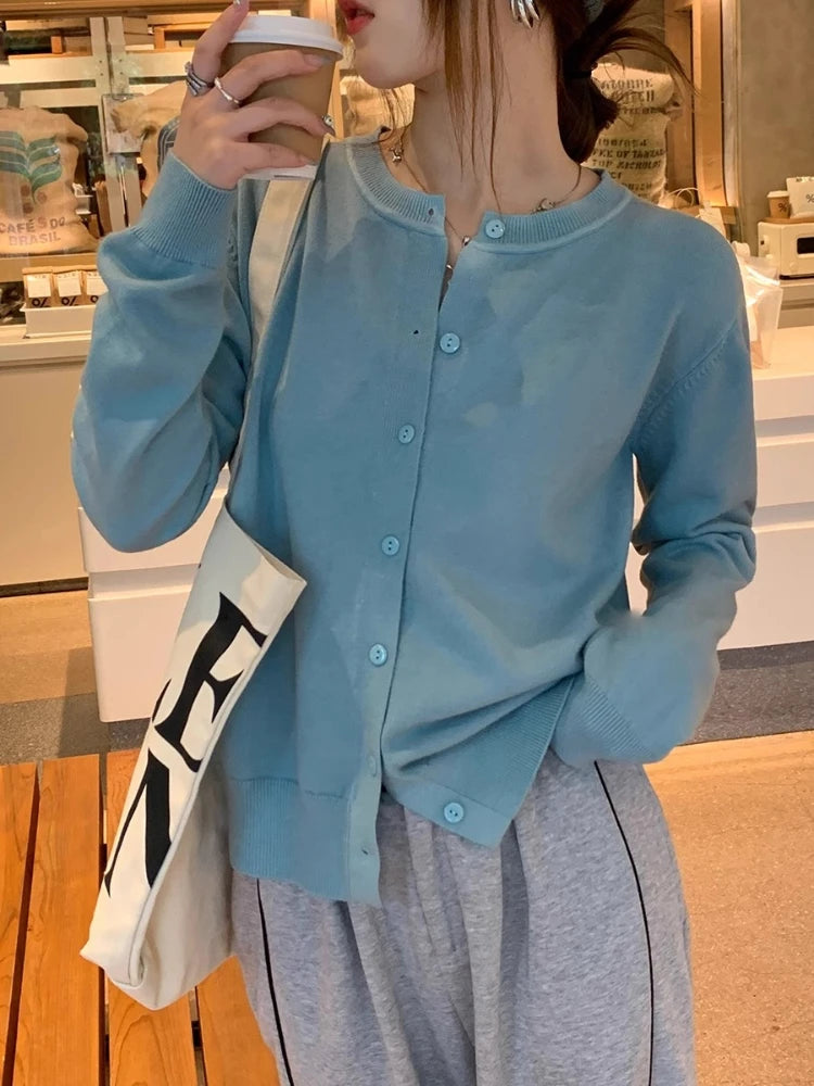 2026 Women Cardigans Sweater Casual Warm Spring Summer O-neck Long Sleeve Single Breasted Slim Fashion Korean Knitwears Tops