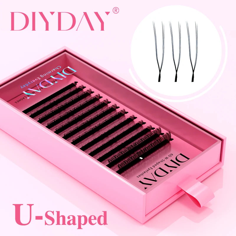 DIYDAY U-shaped Eyelash Extension Easy to Apply 3D Volume False Lashes Natural Wispy U YY Shape Faux Mink Eyelashes for Makeup