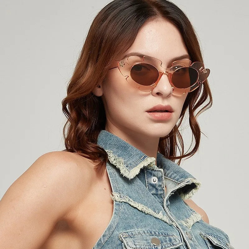 Fashion Cat Eye Candy Colors Sunglasses Women Retro Brand Designer Flower Shape
