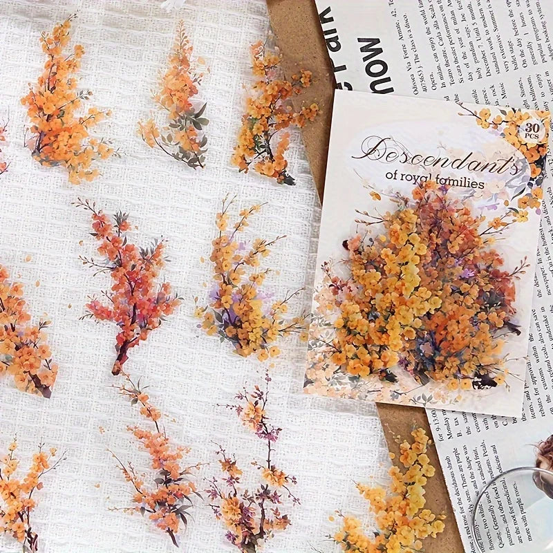 30 Pcs/Pack Vintage plant flowers PET waterproof sticker for DIY scrapbooking Journal Photo Album Decoration Materials Stickers