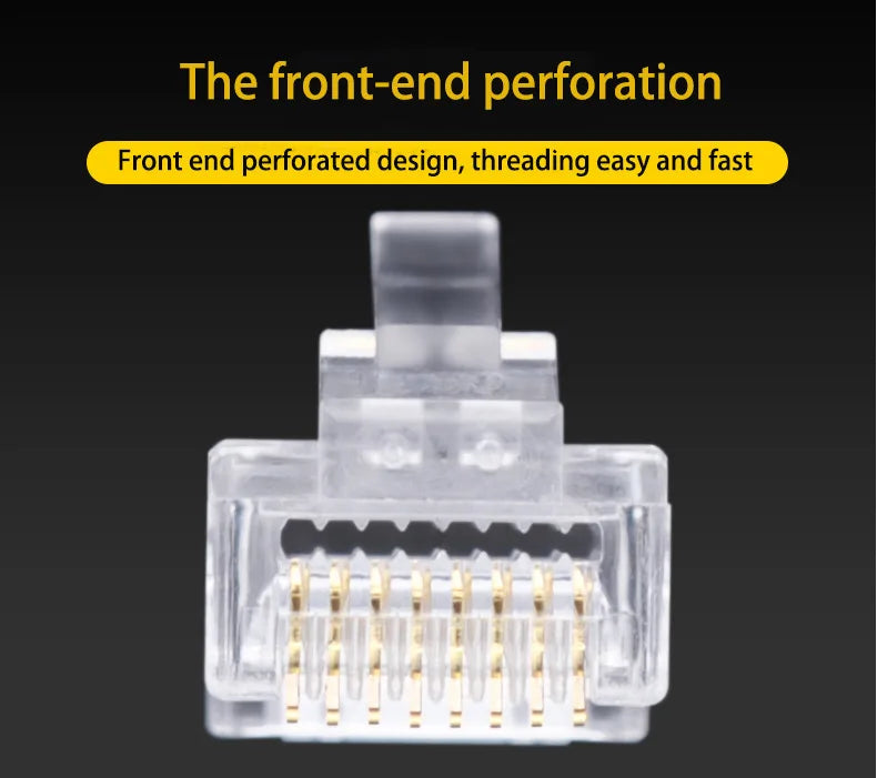 100pcs/lot RJ45 CAT6 CAT5e Pass Through Connectors Crystal End Gold-Plated 8P8C Crimp UTP Standard Ethernet Network Modular Plug
