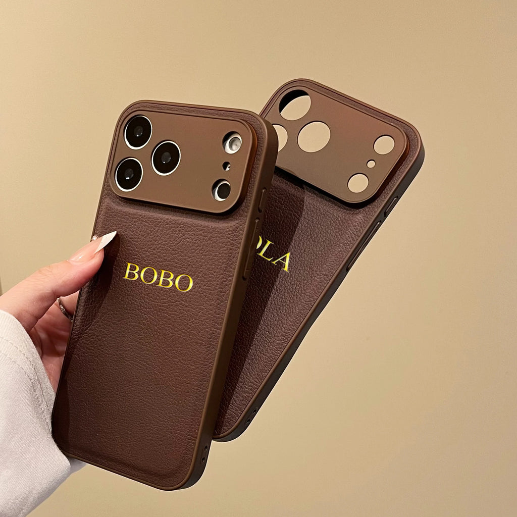 Personalized Luxury Classic Faux Leather Case For IPhone18 17 16 15 14 13 Pro Max Air Custom Name Gold Hot Foil Engraved Case