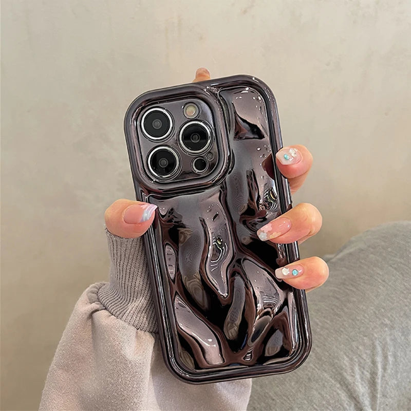 Glossy Laser Meteorite Texture Plating Phone Case For iPhone 11 12 13 14 15 16 17 Pro Max Air Plain Color Anti-knock Cover