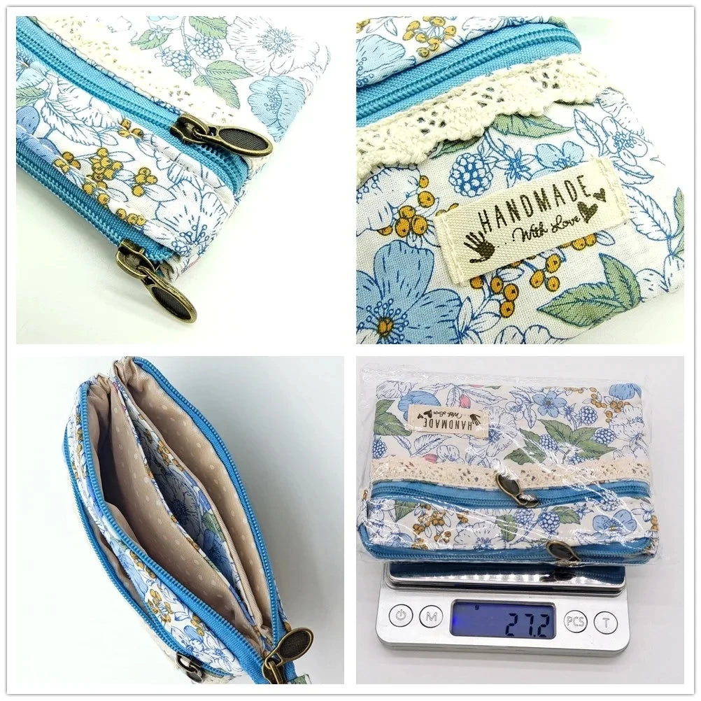 New Fashion Flower Multi-layer Cotton Fabric Coin Purse Women Card Wallet Small Change Bag Retro Canvas Female Hand Purses Pouch