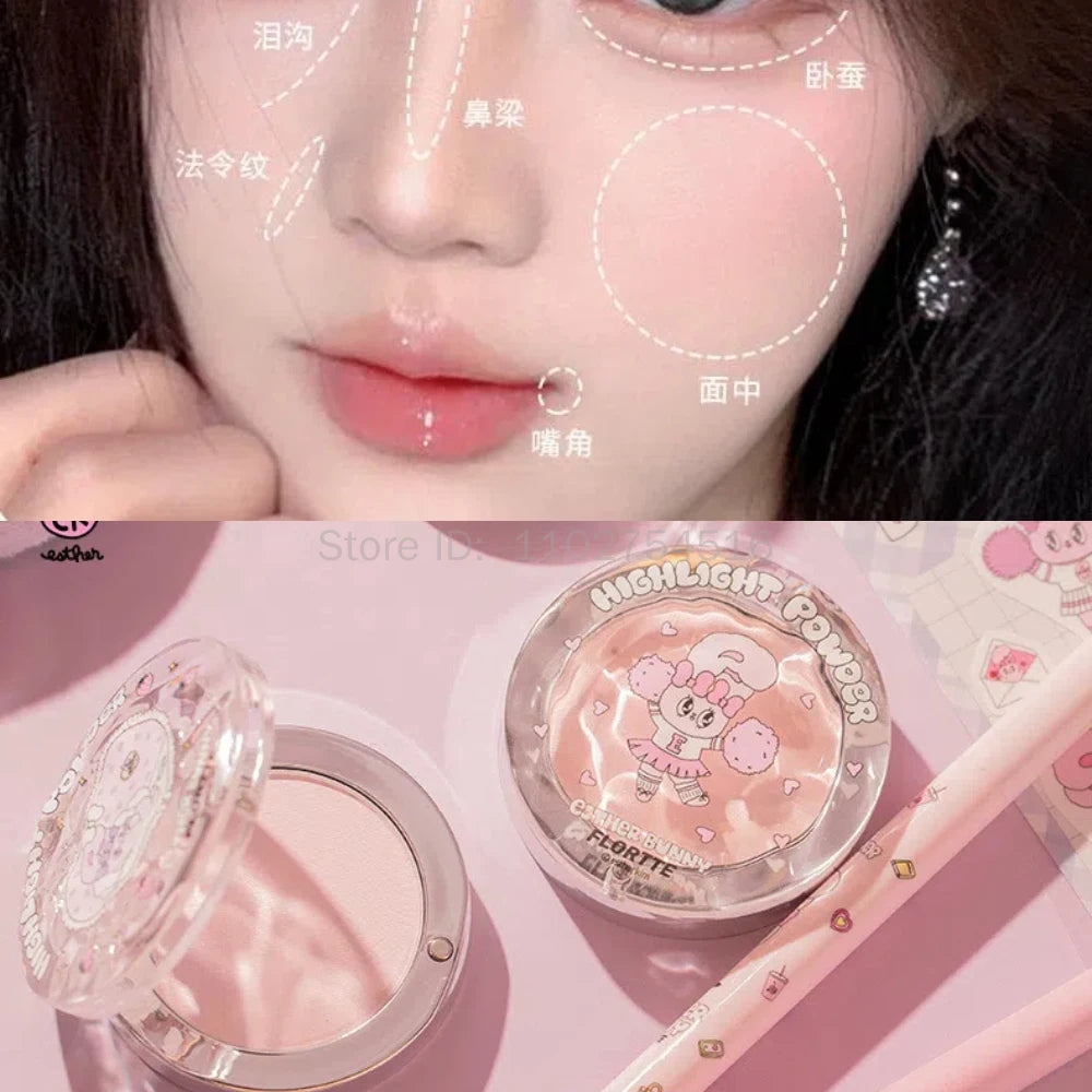 FLORTTE BUNNY Monochrome highlighting powder Naturally Brightening Facial Blush Cream High Gloss Face Blusher Makeup Cosmetics