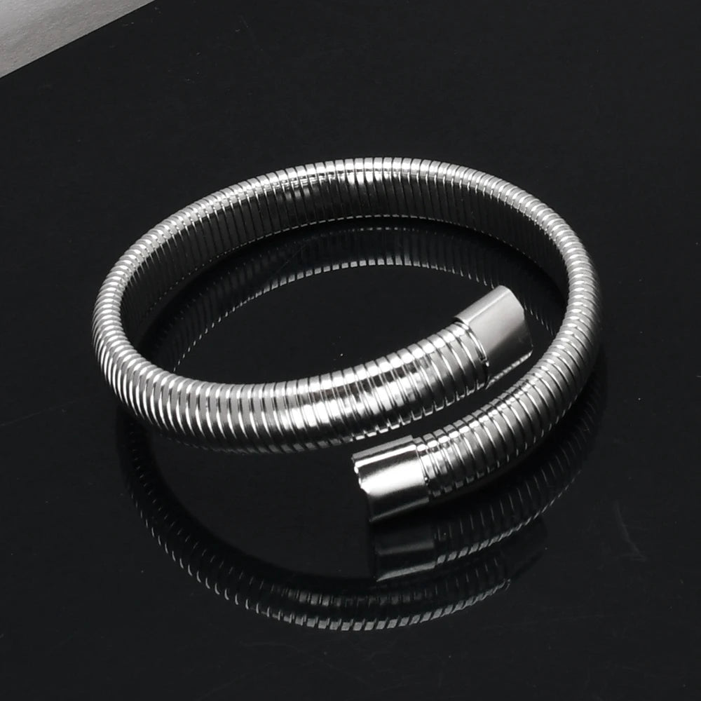 Elastic Adjustable Black Stainless Steel Mesh Cable Bangle Bracelet for Men Women