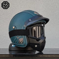ORZ New PU Leather 3/4 Retro Cruising Motorcycle Helmet Summer Scooter Half Helmet with Mask Windshield DOT Approval