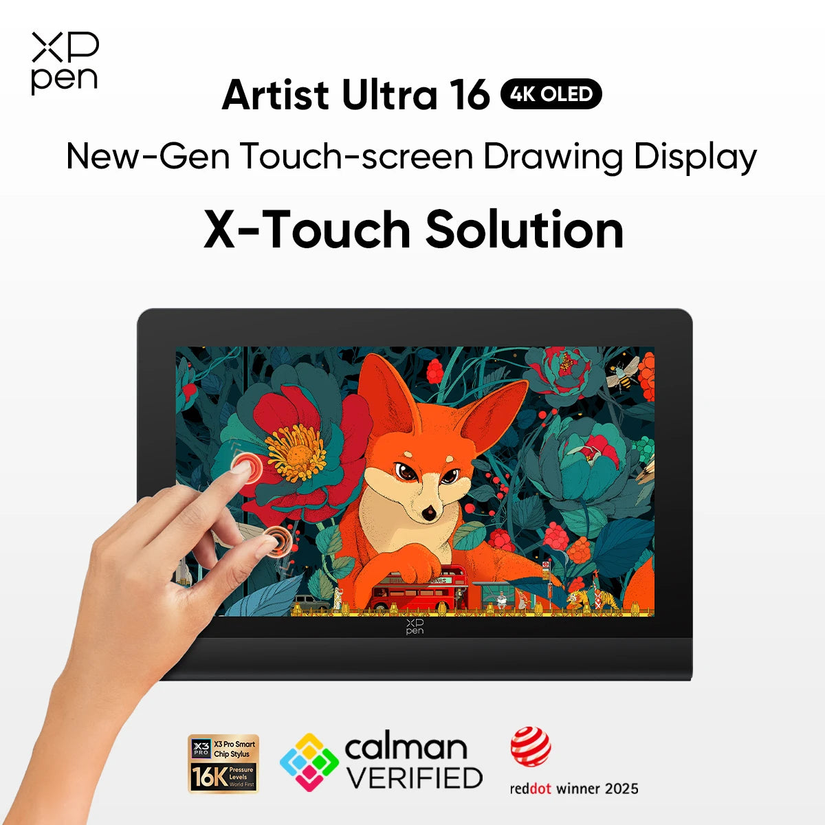 XPPen Artist Ultra 16 4K OLED Graphic Monitor New Touch-screen Drawing Display with Dual X3 Pro Stylus for 3D Modeling Animation