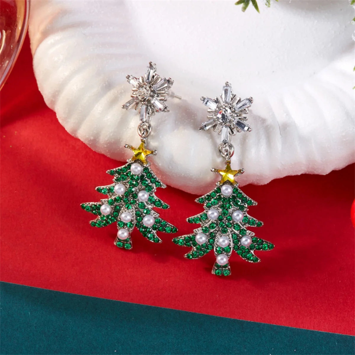 Christmas Earrings Rhinestone Imitation Pearl Snowflake Xmas Tree Star Bell Drop Holiday Dangle Party Jewelry Gift For Women Men