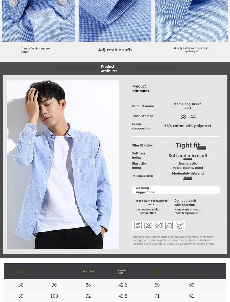 Men's Long Sleeve Shirt Spring Summer Autumn Winter Oxford Woven Slim Free Ironing Comfortable Soft Casual Fashion Simple Work