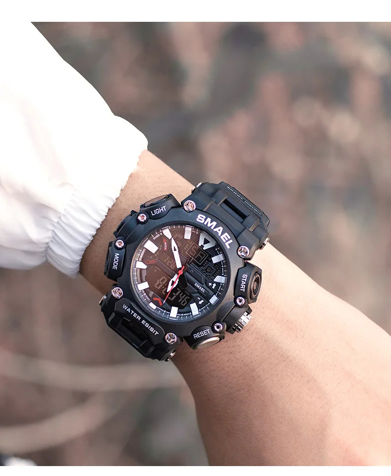 Military Watch Sport Waterproof 50M Stopwatch Analog Digital Wristwatches Week Display Alarm Clock 8053 Digital Watches Mens