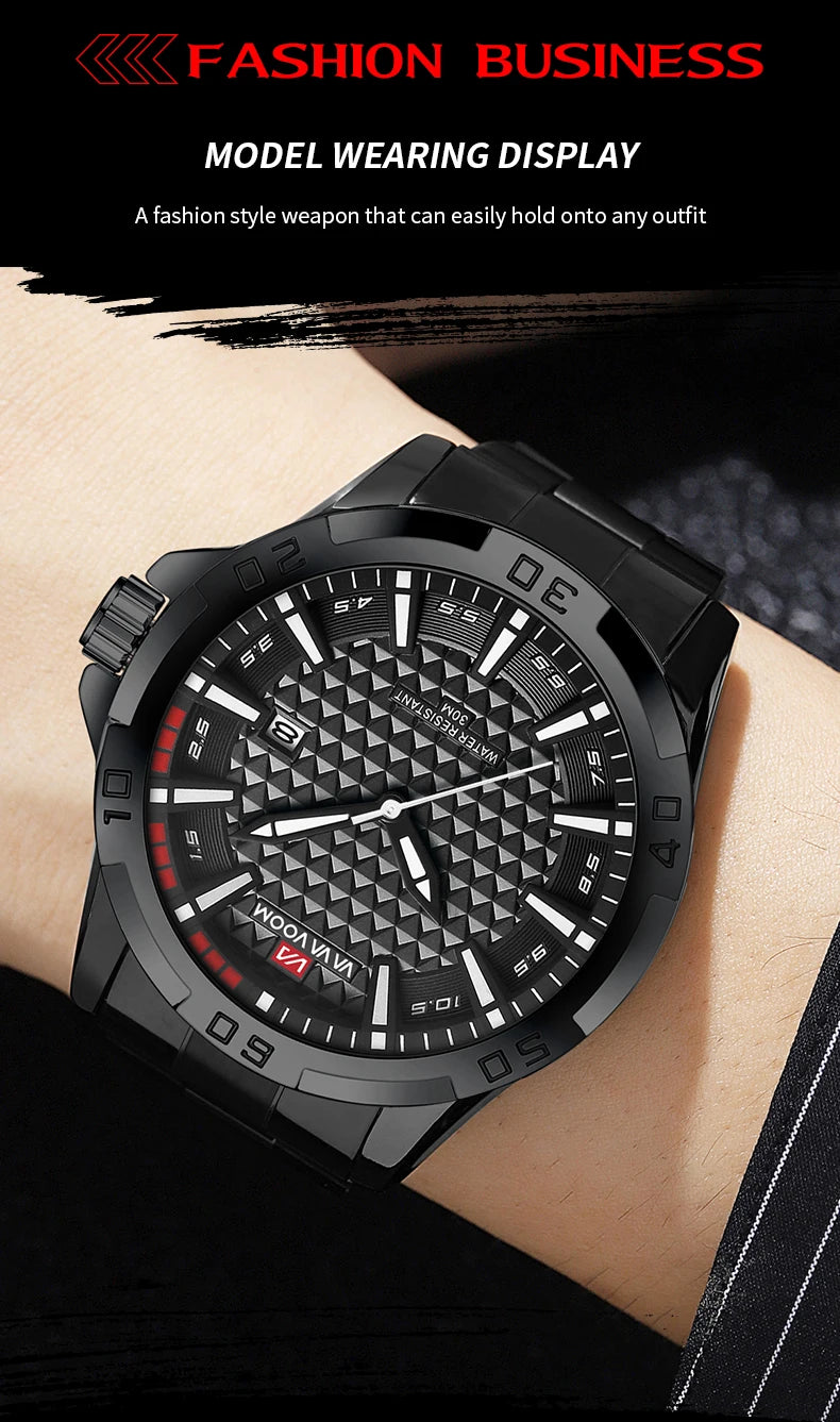 Stainless Steel Men Quartz Watch Business Fashion 45mm Calendar Clock Silver Sports 3Bar Waterproof Gift Wristatch for Men Reloj