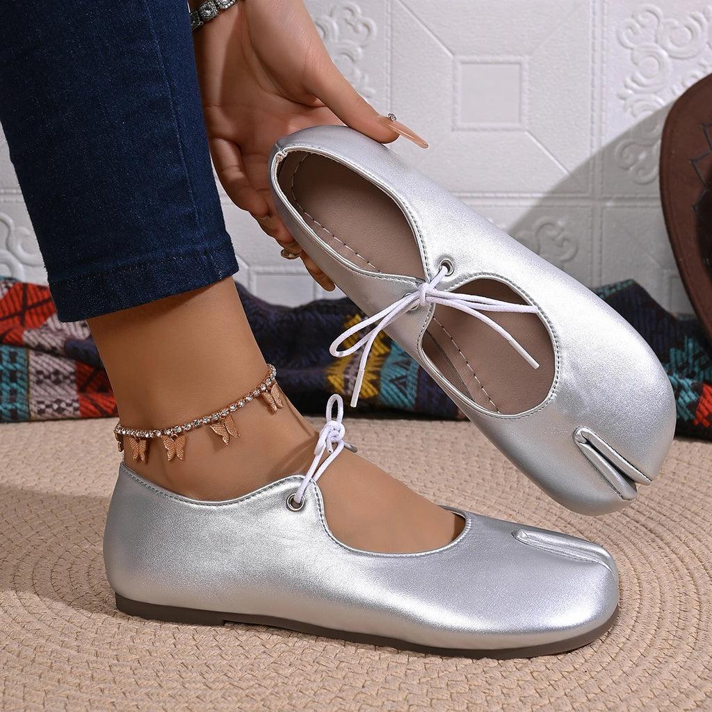 Comfort Flats Heel Silver Designer Tabi Shoes Women Summer 2026 Lightweight Lace Up Bowknot Ballet Flat Shoe Woman's Loafers
