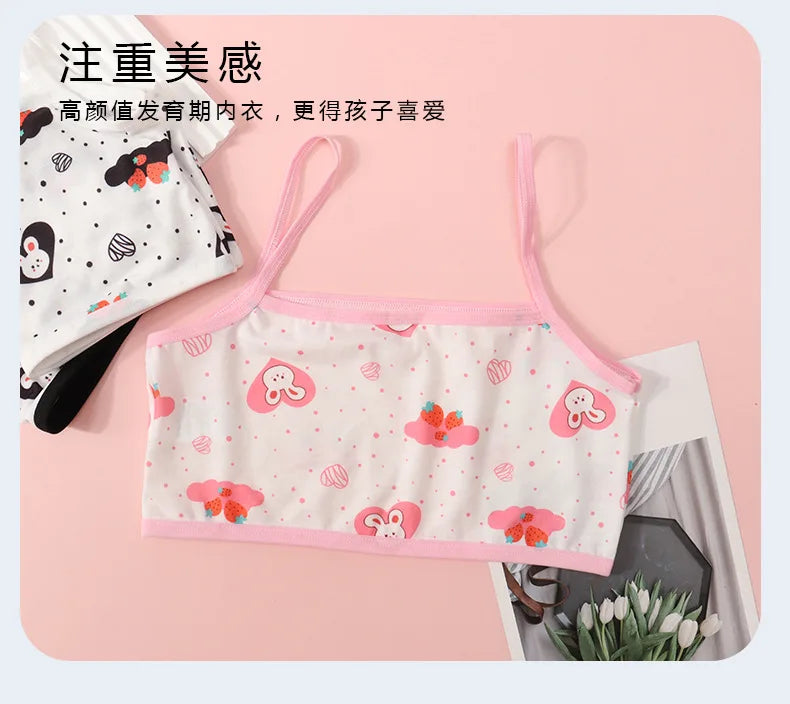 Girls' Camisole Style Bra Girls' Developmental Period Vest Cute Printed Children's Underwear Comfortable Lightweight Breathable