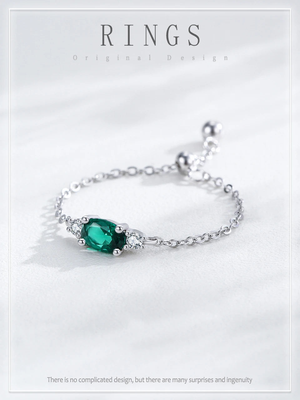 Ailmay Top Quality 925 Sterling Silver Trendy Green Oval  Adjustable Link Chain Rings For Women Fine Jewelry Gifts