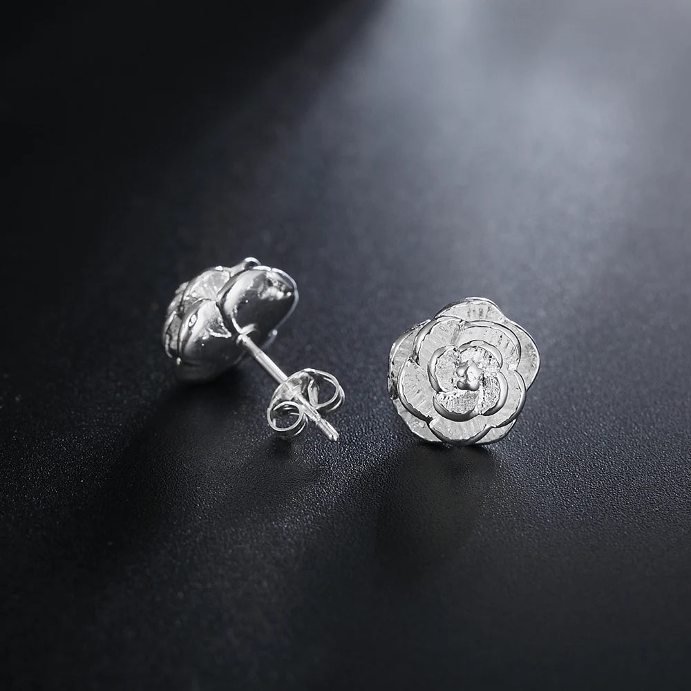 925 Sterling Silver Fine 10MM Elegant Flower Stud Earrings Elegant Woman Fashion Charm Wedding Jewelry Gift Wholesale