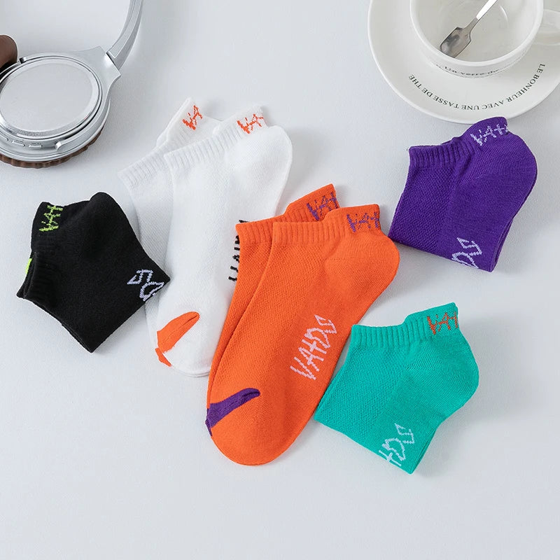 5 Pairs Men Bright Colored Ankle Socks Breathability Fashionable Casual Street Style Deodorizing Invisible Travel Running Socks