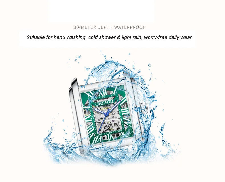Square Skeleton Mechanical Watches for Man Luxury Business Casual Man Automatic Watch Leather Strap Gift Hand Clock for Men