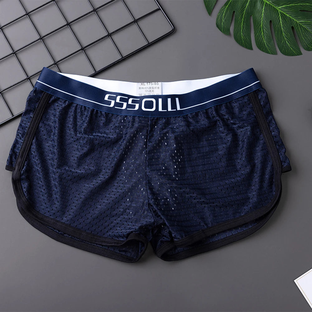 Sexy Men Ice Silk Mesh Seamless Boxer Briefs Pouch Underwear Shorts Trunks Underpants Breathable Loose Elastic Men's Boxers