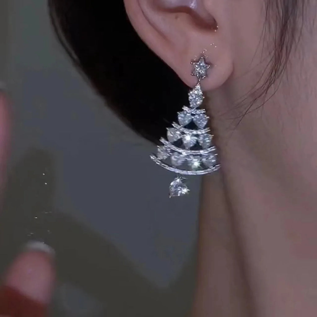 Colorful Zircon Christmas Tree Earrings for Women Fashion Red Green Crystal Tree Pendant Earring New Year Holiday Jewelry Gifts